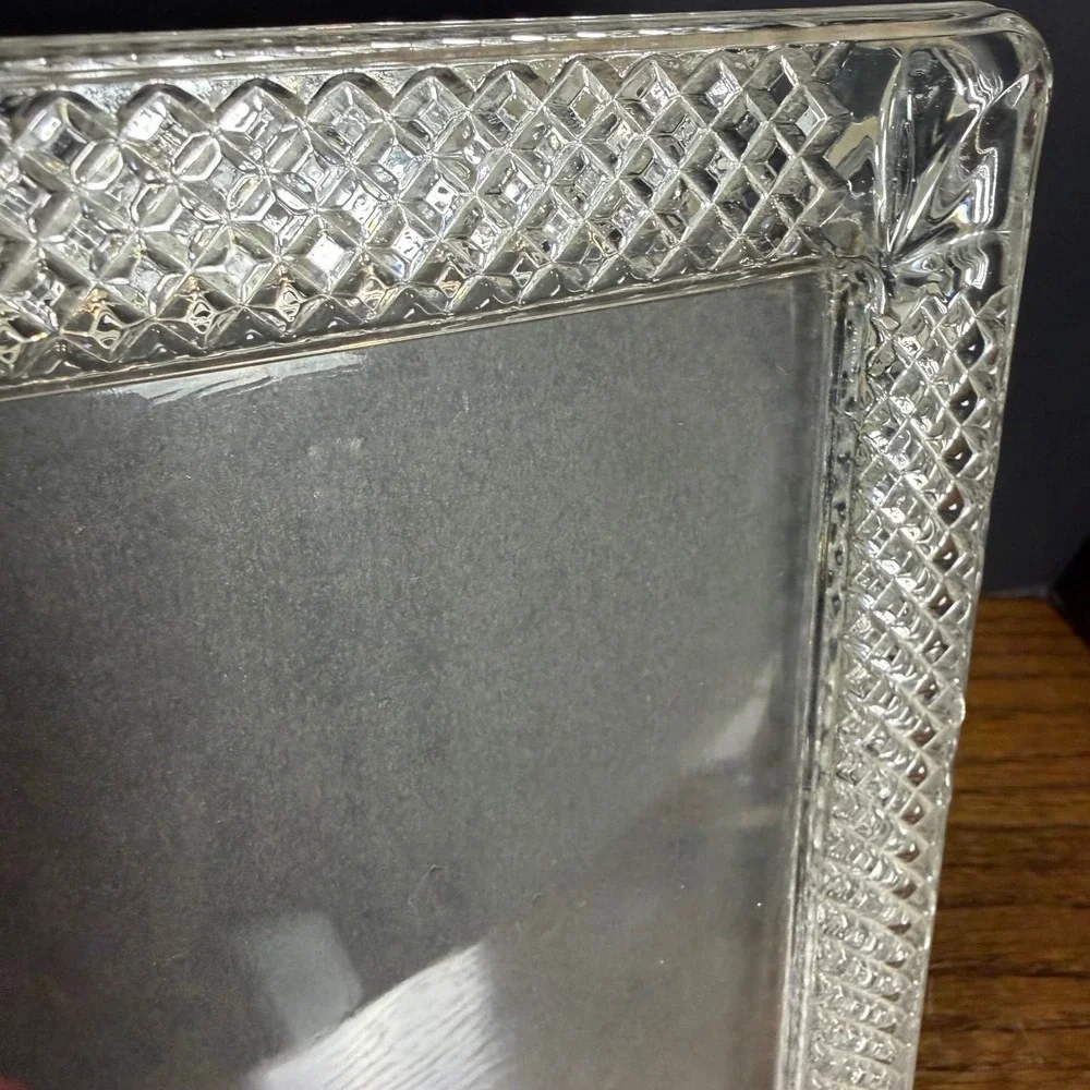 Vintage Cut Glass Picture Frame 5x7 Diamond Pattern Clear‎ Crystal Style Decor